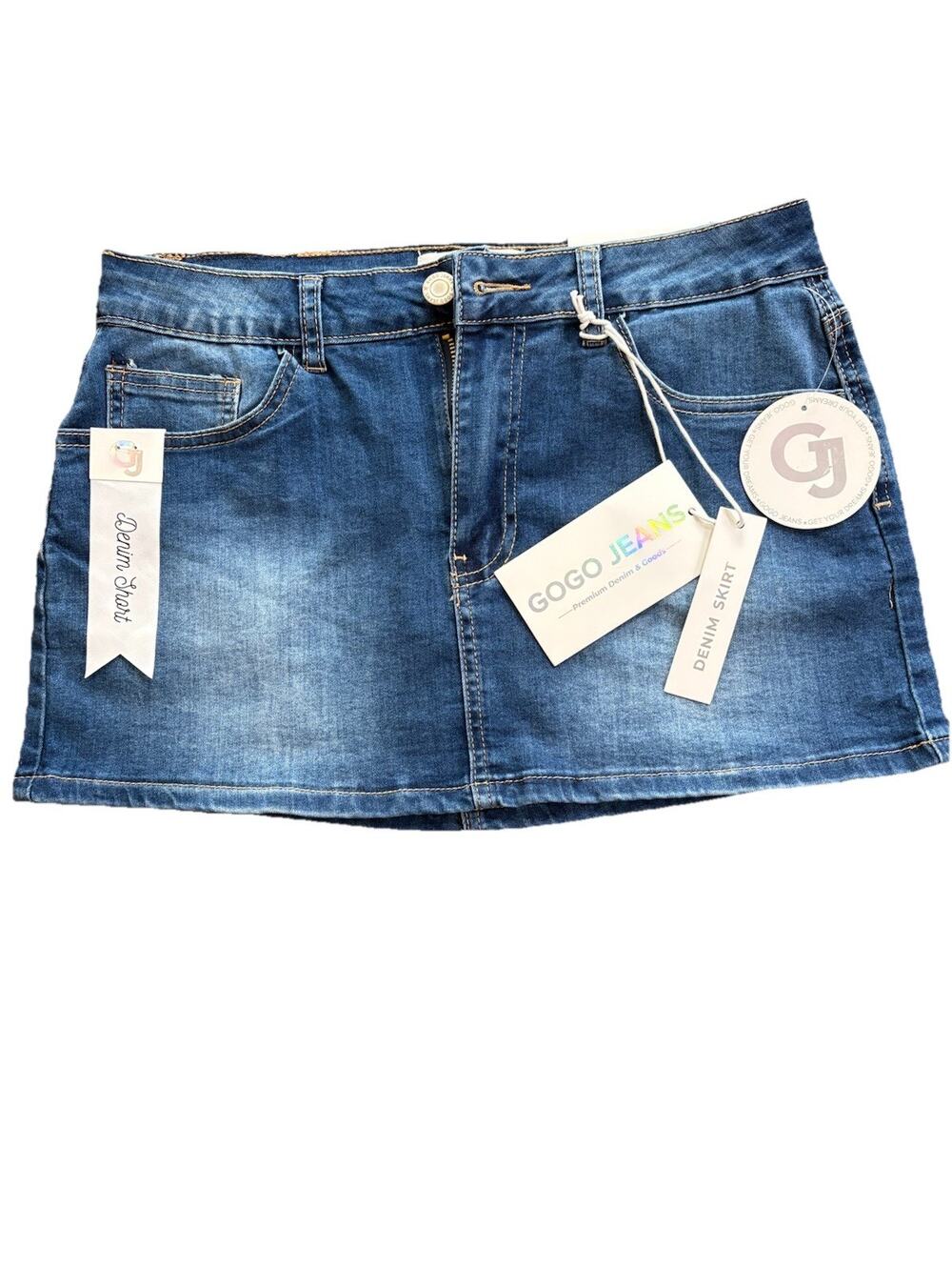 NWT Gogo Jeans Denim Skirt With A Floral Imprint - Y2K Boho Jean Mini Size 7/28